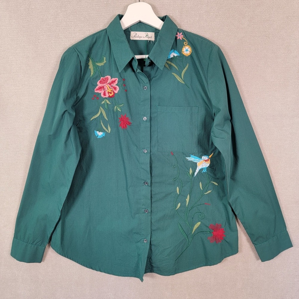 Penelope Project Top Embroidered Floral Long Sleeve Button Up Womens Medium